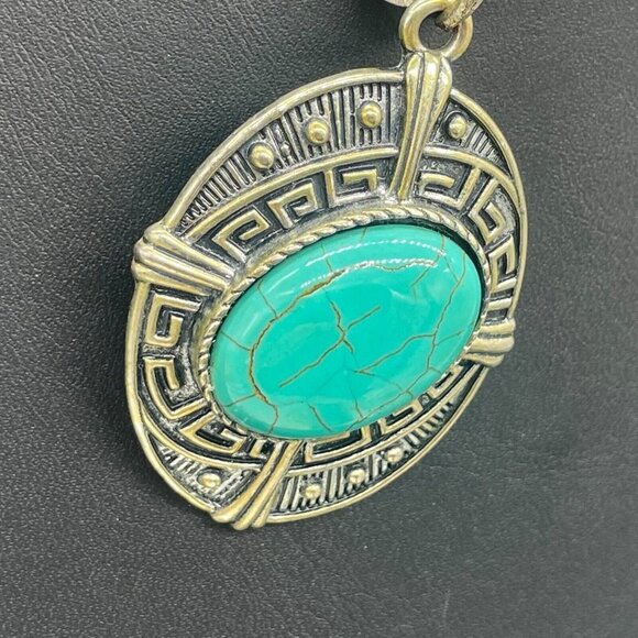 Faux Turquoise Popcorn Chain Pendant Necklace Silver Tone 18.5 to 21 Inches - Picture 4 of 6